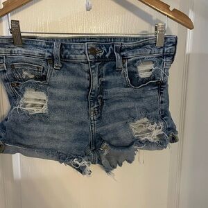 American Eagle Outfitters Blue Distressed Jean Shorts High Rise Shortie